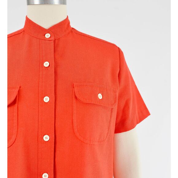 Vintage 70s Red Short Sleeve A-line Midi Tunic Shift Dress with Pockets M - Picture 5 of 8